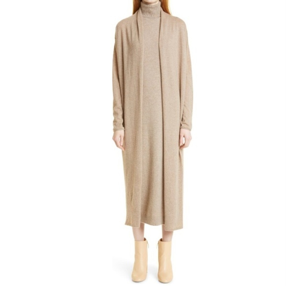 NORDSTROM SIGNATURE 100% Cashmere Turtleneck Sleeveless Sweater Dress in Tan L - Picture 3 of 12